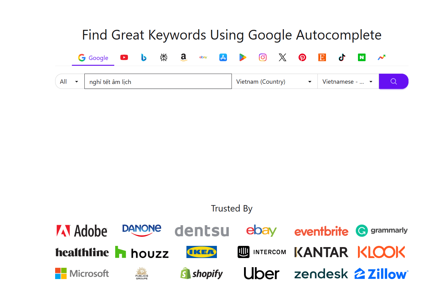công cụ SEO Công cụ nghiên cứu từ khoá phổ biến Keywordtool.io